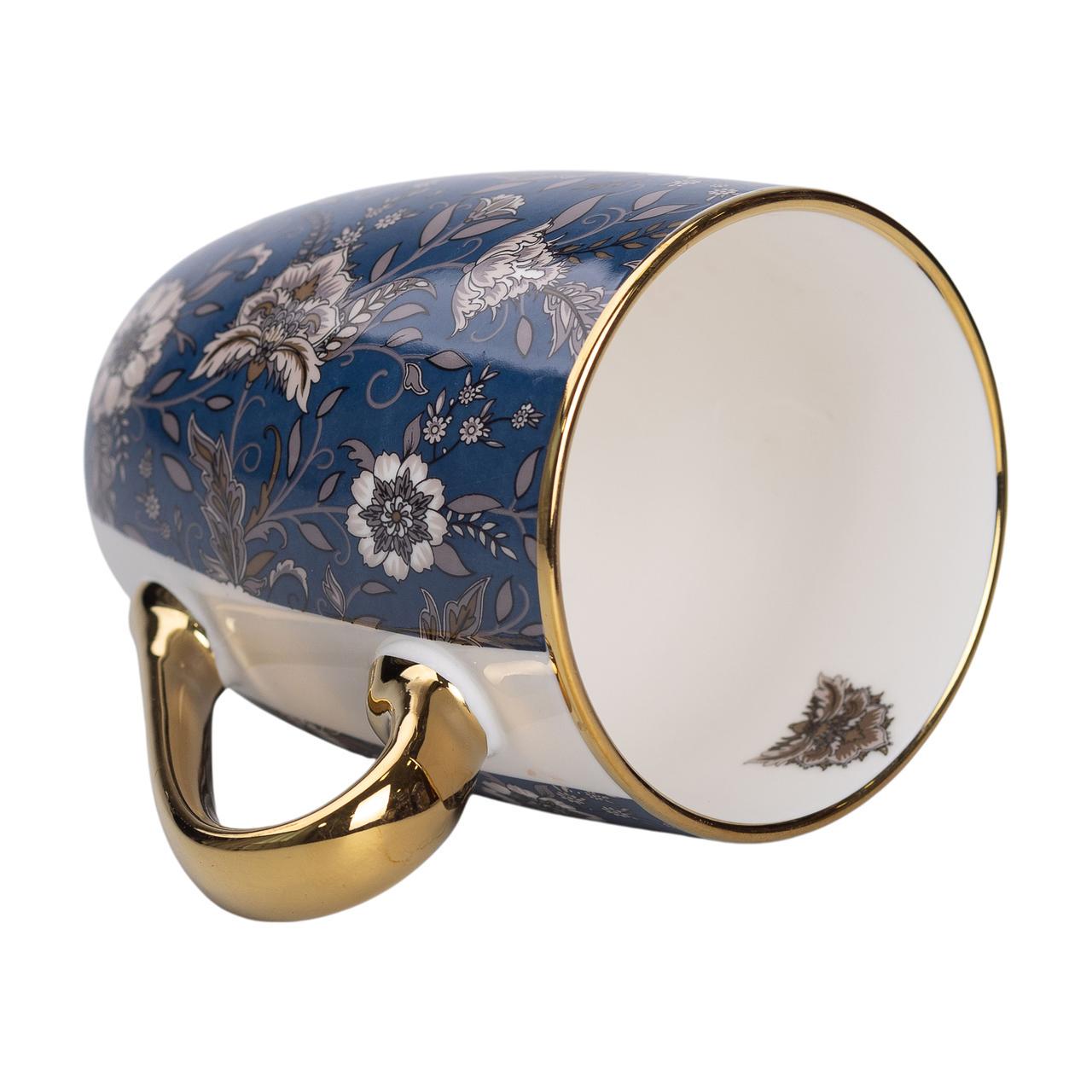 Керамическая кружка с золотым ободком для чая и кофе 400 мл Синий (5716)