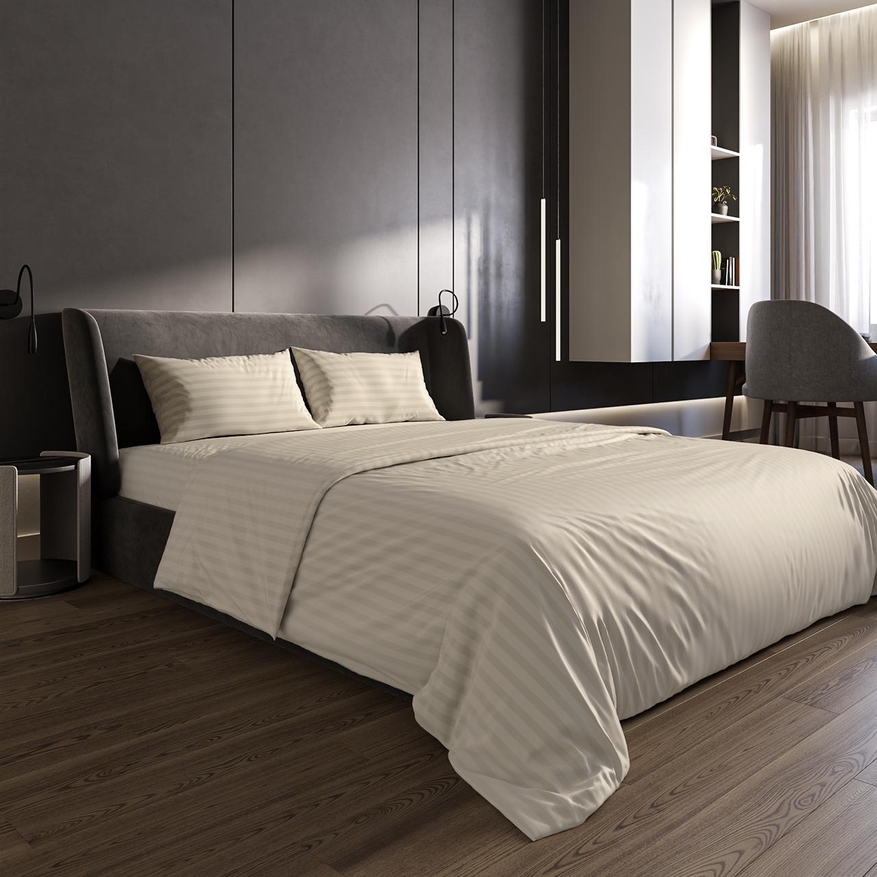 Комплект постельного белья ZHN страйп сатин евро 200х220 см Шампань (411123)