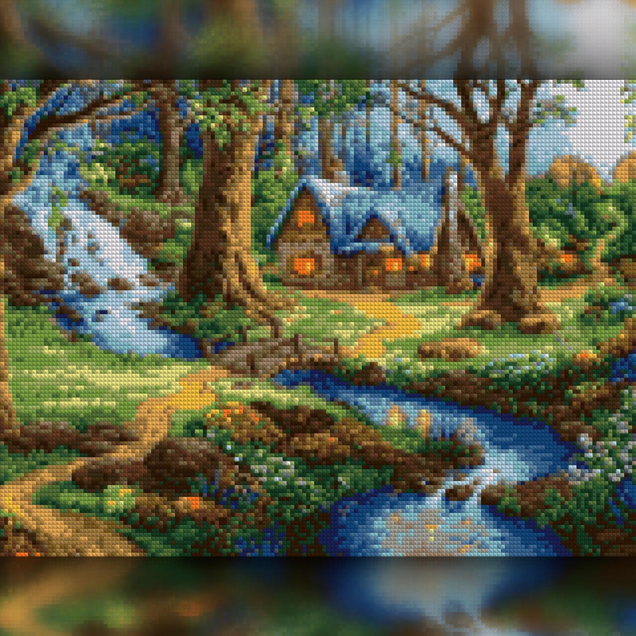 Алмазная мозаика на подрамнике The Wortex Diamonds Дом у водопада 50x60 см (TWD30045XL+P)