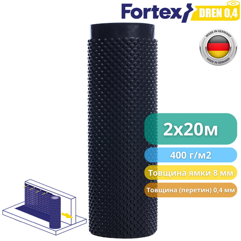 Мембрана для фундамента дренажная Fortex DREN 0,4 2x20 м 40 м2 (340057) - фото 6 Мембрана для фундамента дренажная Fortex DREN 0,4 2x20 м 40 м2 (340057) - фото 6