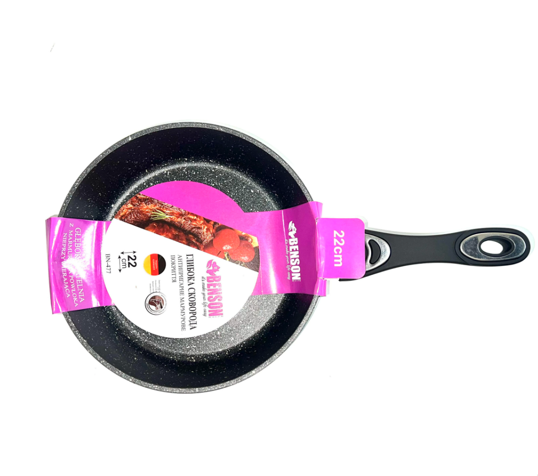 Сковорода глибока Benson BN-477 мармурове антипригарне покриття 22 см (BSK-000019)