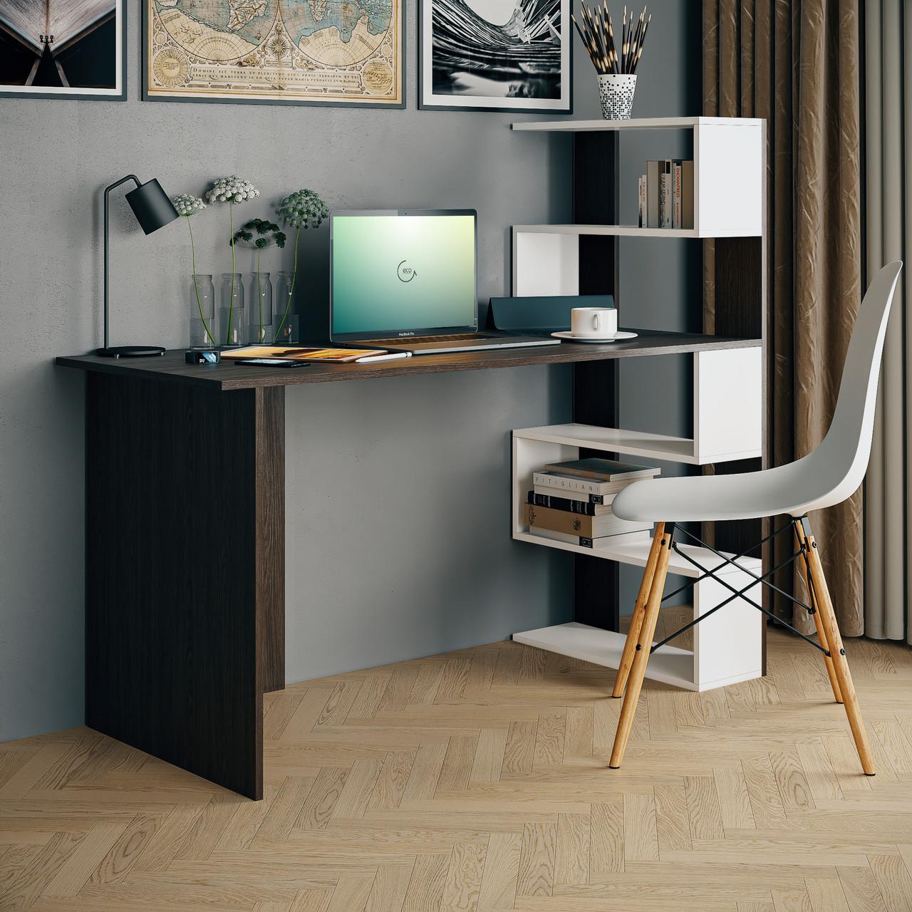 Письменный стол с полками 141,6x122,6x58,4 см Венге темный/Белый (ST-0015)