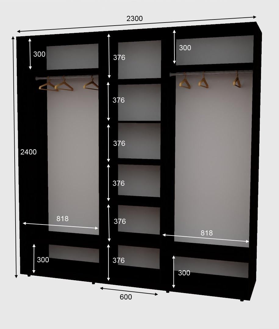 Шафа-купе тридверна Алекса ШК-04 ДСП наповнення 230х60х240 см Венге Магія - фото 2