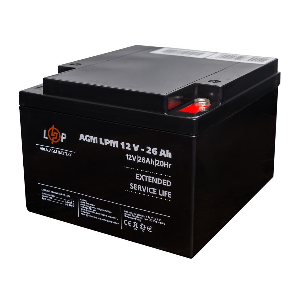 Акумулятор AGM LPM 12V-26 Ah під болт М5