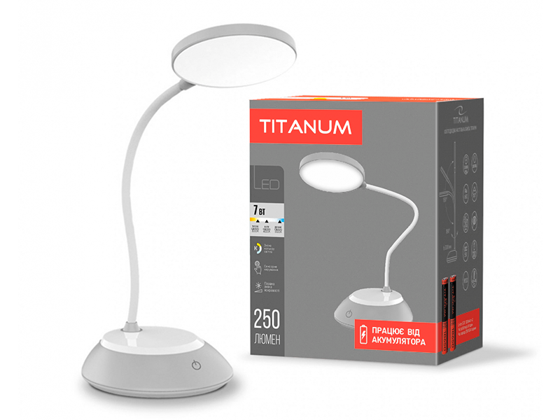 Настольная лампа светодиодная с аккумулятором Titanum TLTF-022G 7W 3000-6500K USB (7650)