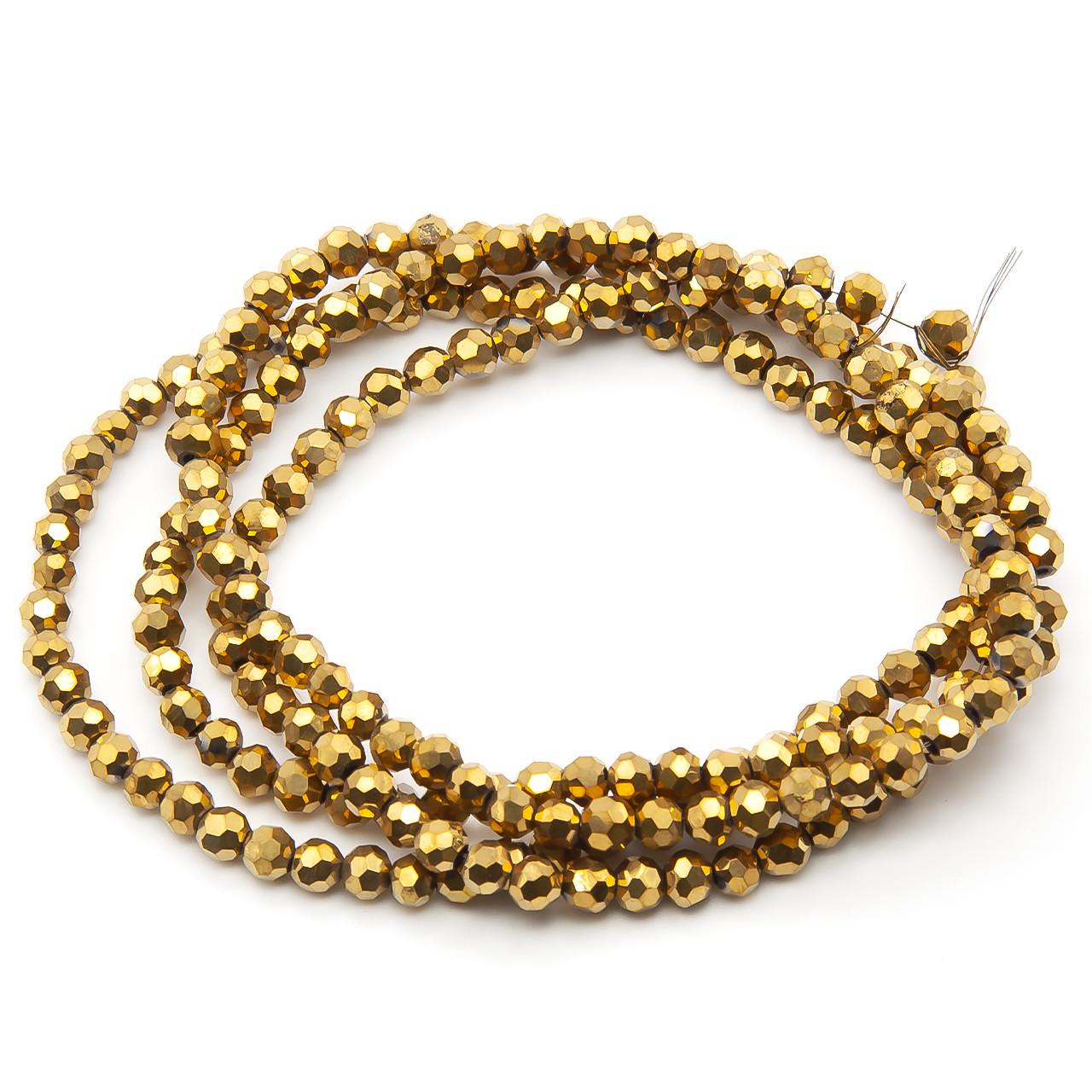Бусины хрусталь огранка шар 95 шт. 50 см 6 мм Золотистый (БС0006х49)