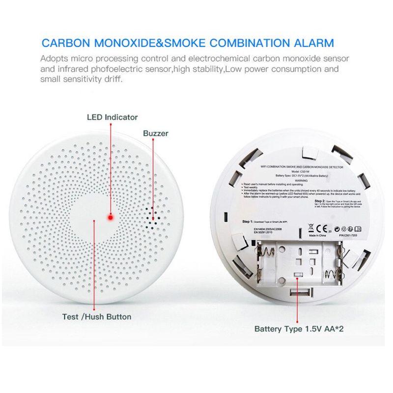 Датчик диму Wifi комбінований та CO Tuya Wifi Smoke&Carbon Monoxide Compound Alarm з сиреною та оповіщенням на смартфон - фото 5