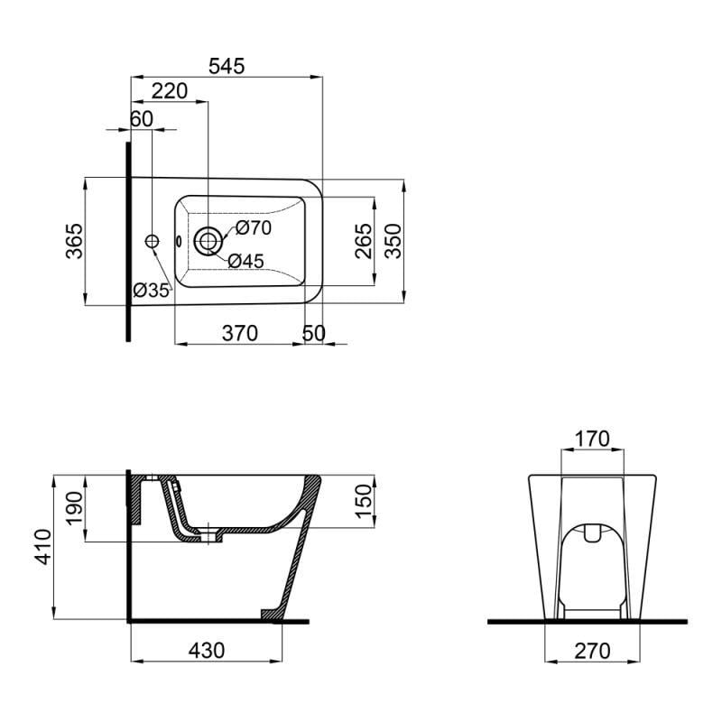 Биде напольное Qtap Crow 545х360х410 White (10946576) - фото 2