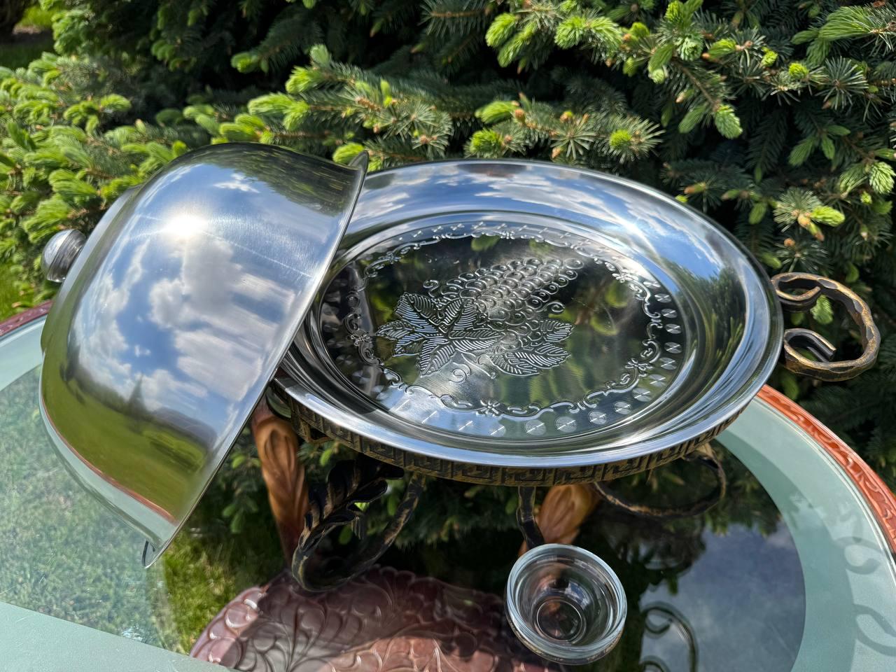 Садж для шашлику Греція 36 см з 3 соусницями та підігрівом кований круглий ручної роботи для м'яса риби овочів гриль - фото 5 Садж для шашлику Греція 36 см з 3 соусницями та підігрівом кований круглий ручної роботи для м'яса риби овочів гриль - фото 5