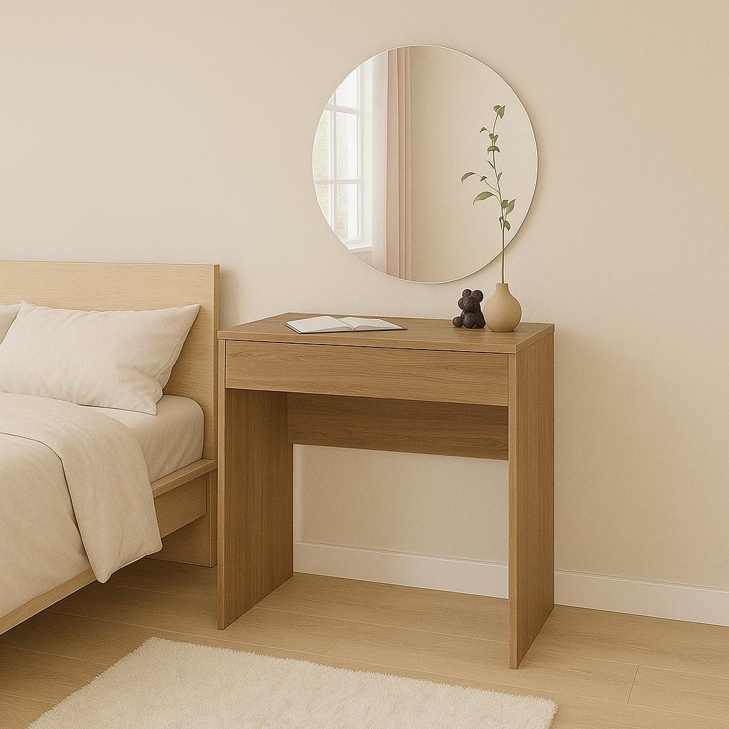 Туалетний столик New and Classic із круглим дзеркалом 750x700x450 мм Дуб родос (ТЗ-софт-3) - фото 1