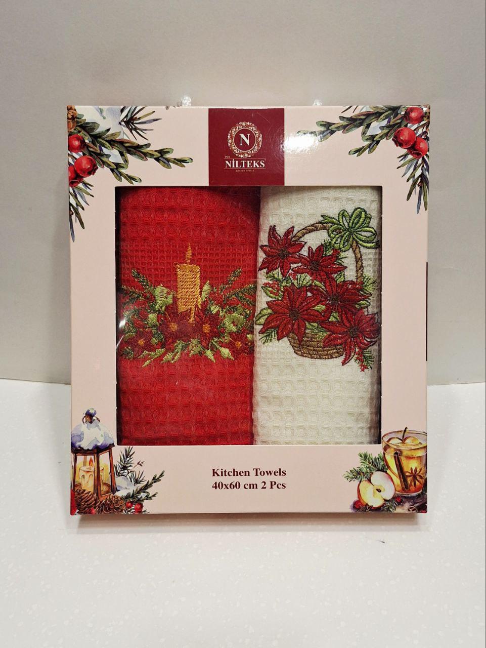 Набір кухонних рушників Merry Christmas вафельні 2 шт. 40х60 см (714) - фото 2 Набір кухонних рушників Merry Christmas вафельні 2 шт. 40х60 см (714) - фото 2