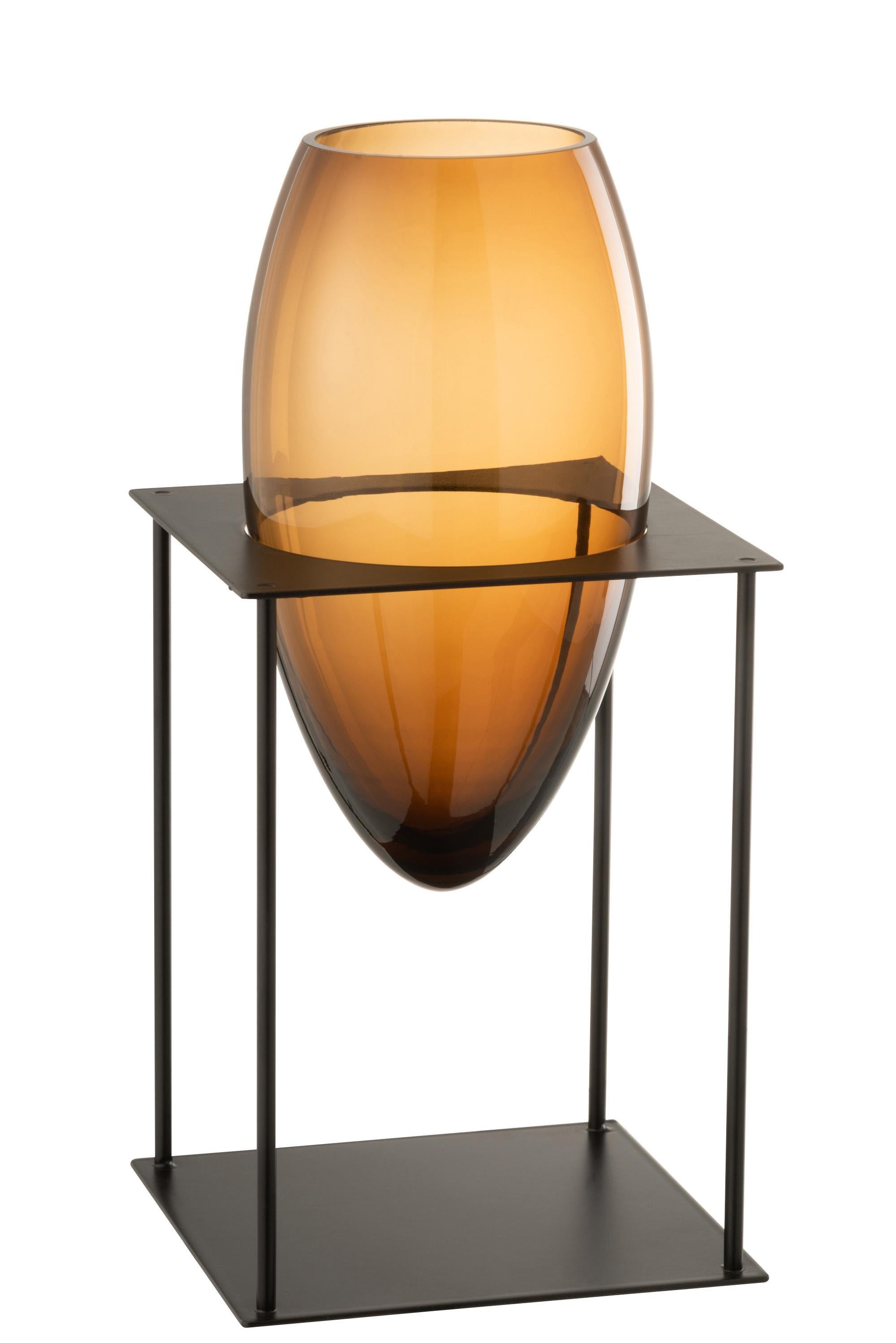Ваза стеклянная J-LINE на металлической подставке 36 см Коричневый
