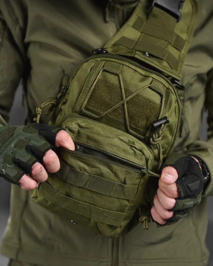 Рюкзак тактичний однолямковий Tactical із системою MOLLE 5 л Олива (095 olive) - фото 4 Рюкзак тактичний однолямковий Tactical із системою MOLLE 5 л Олива (095 olive) - фото 4