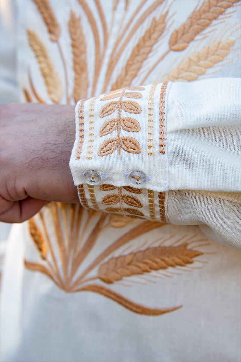 Вышиванка мужская натуральный лен с длинным рукавом 4XL Молочный (2468019329) - фото 2