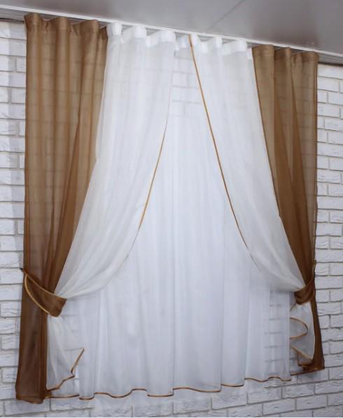 Комплект шторы/тюль шифон 280х150 см Коричневый/Бежевый/Белый (038к) - фото 2 Комплект шторы/тюль шифон 280х150 см Коричневый/Бежевый/Белый (038к) - фото 2