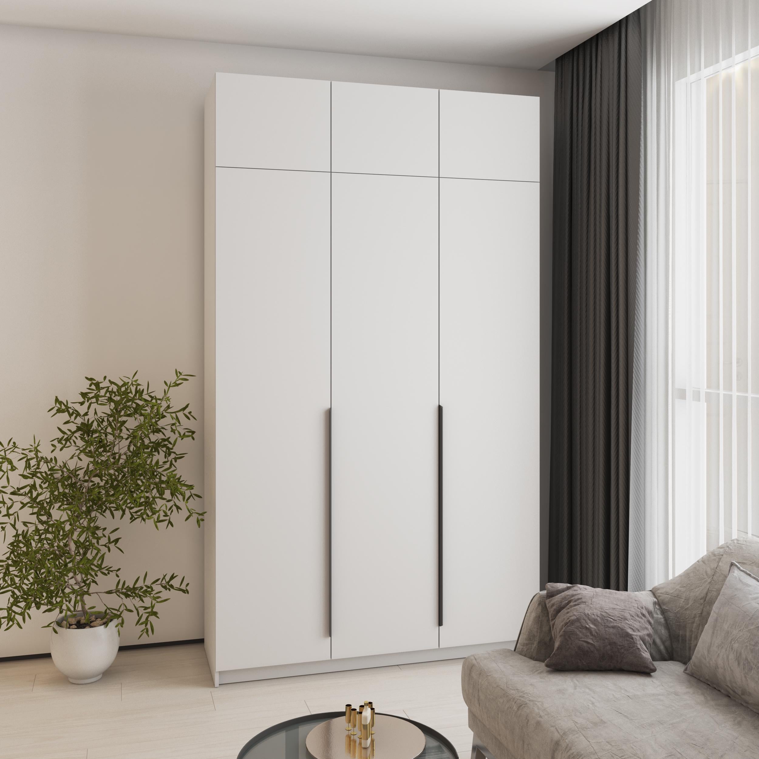 Шкаф 3-дверный с антресолью MebelStar Оскар МДФ Ultra Mat BL-B стандарт 150x52x260 см Аляска белая/Белый (MBS-5938)