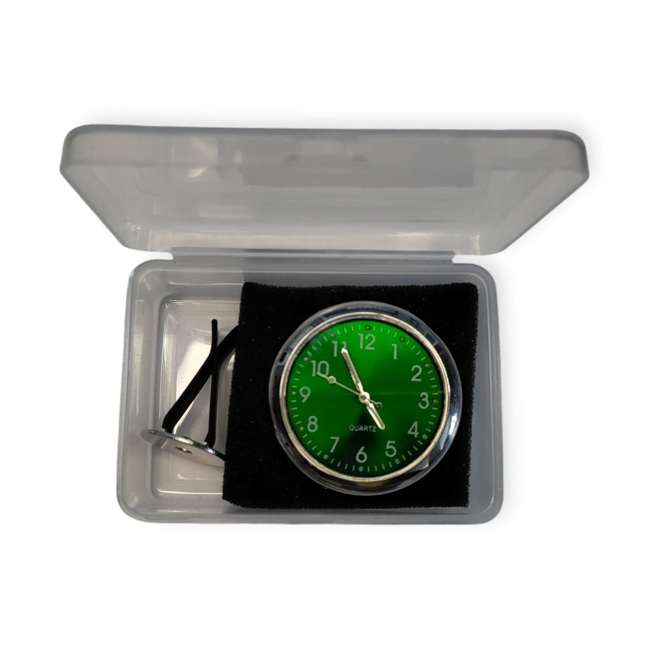 Часы автомобильные мини на дефлектор хромированные с зеленым циферблатом (2297396434)
