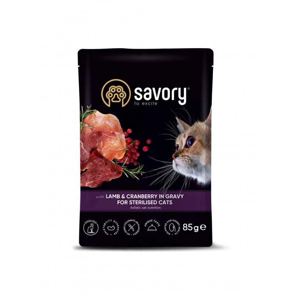 Корм влажный Savory Sterilised Cat Поухом Ламбам и Кранберри в Грави для стерилизованных кошек с ягненком и клюквой в соусе 85 г (34806662) Корм влажный Savory Sterilised Cat Поухом Ламбам и Кранберри в Грави для стерилизованных кошек с ягненком и клюквой в соусе 85 г (34806662)