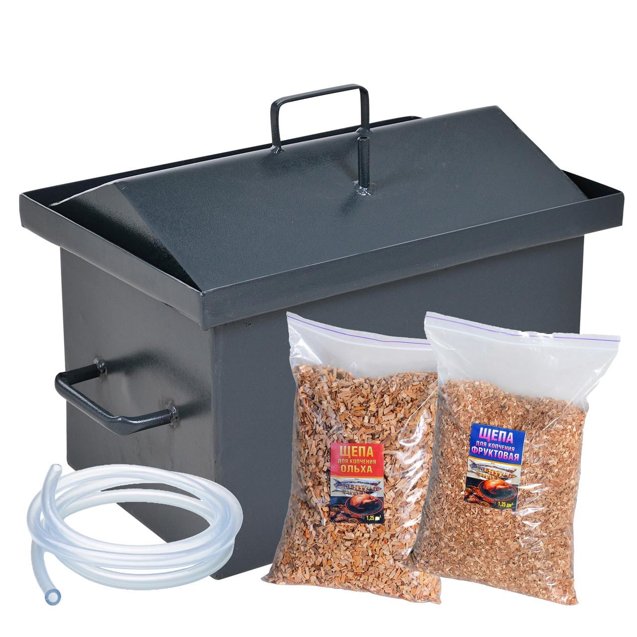 Коптильня горячего копчения 2мм 450х330х300 мм с гидрозатвором/щепками/шлангом