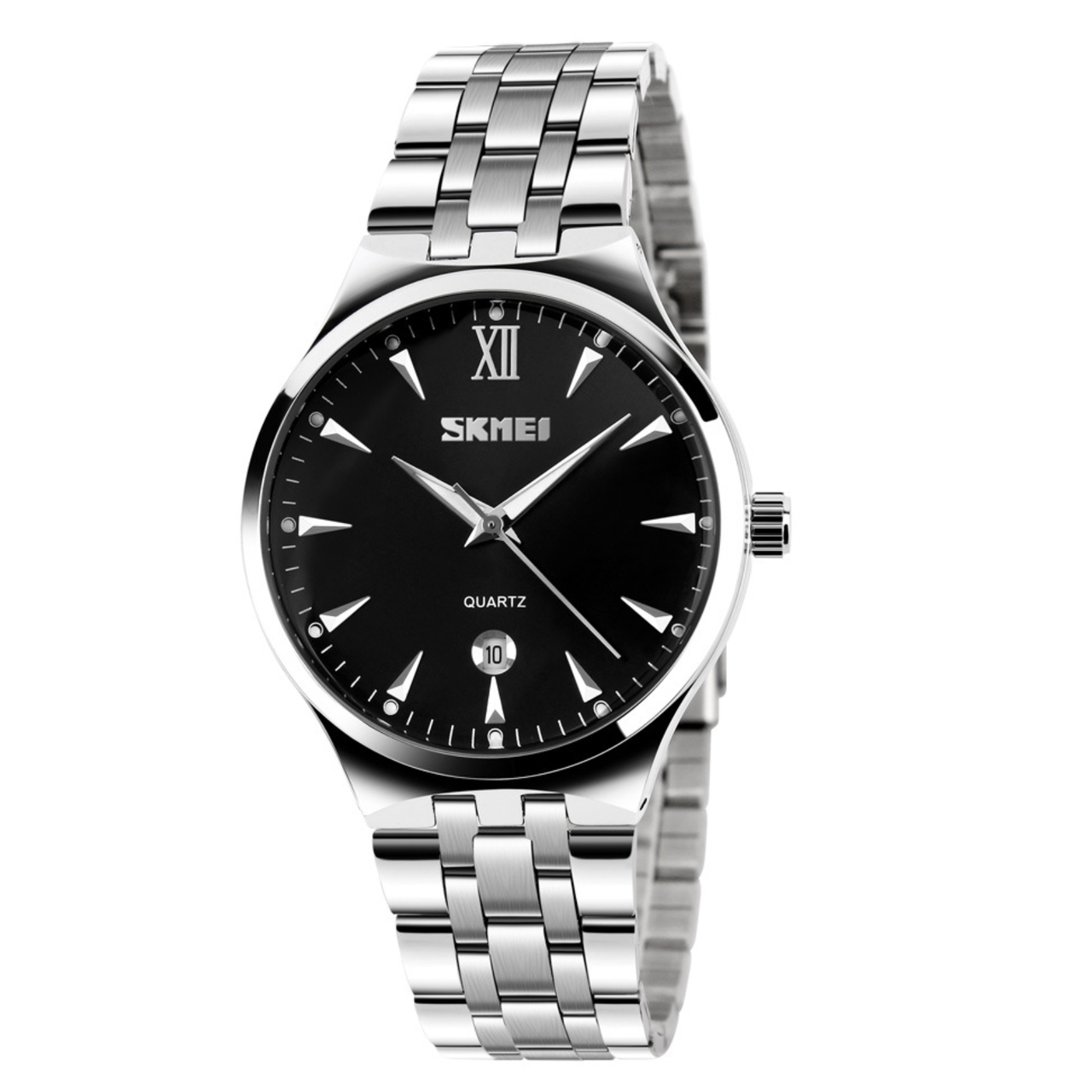 Годинник металевий Skmei з датою жіночі чоловічий Сріблястий/Чорний (z063-1)