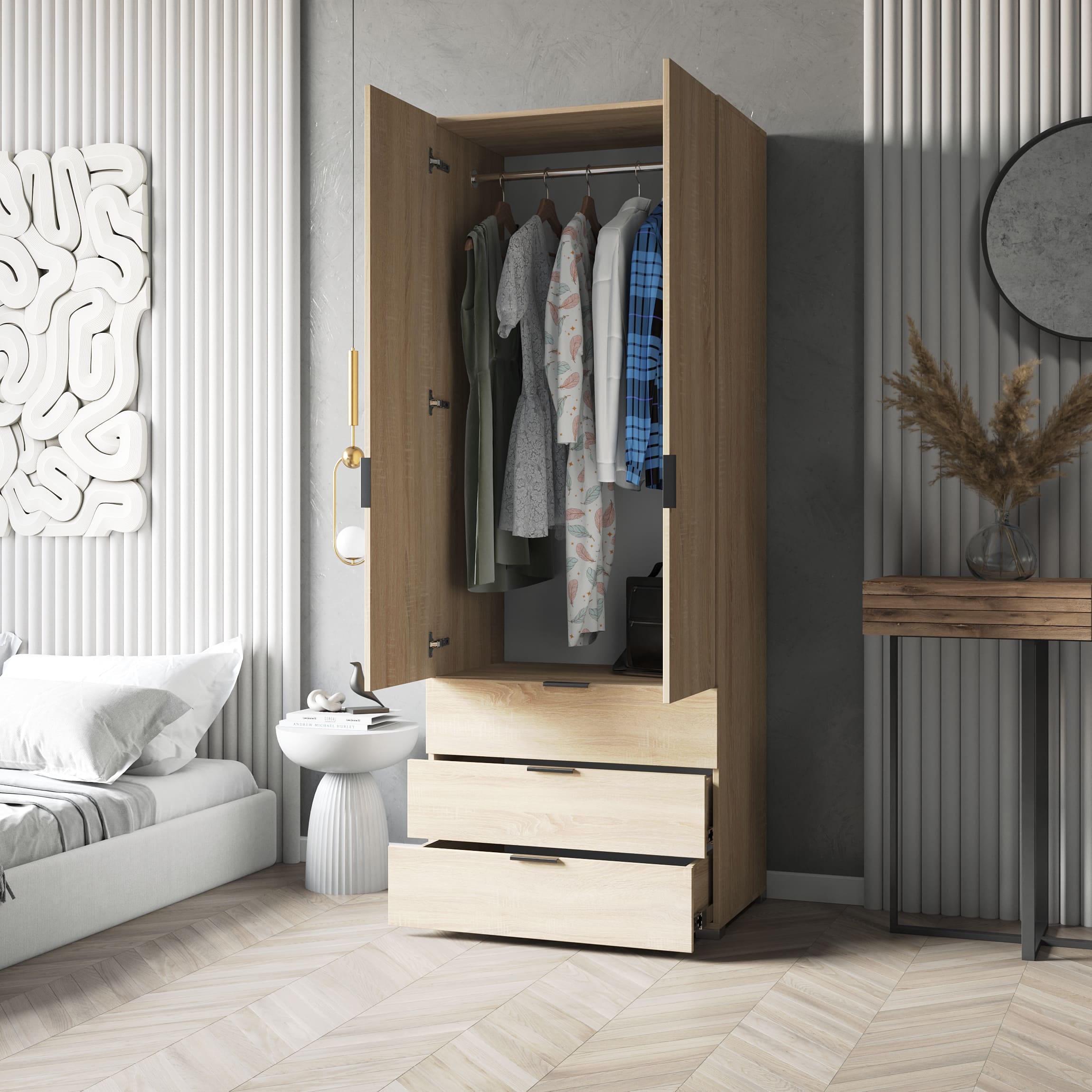 Шафа зі штангою та ящиками 206,5х100х50 см Дуб Сонома (380356)