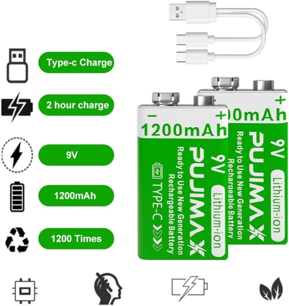Акумулятори Pujimax 6F22 з USB TYPE-C 9V Li-Ion 1200 mAh 2 шт. та кабель (2575993549) - фото 3 Акумулятори Pujimax 6F22 з USB TYPE-C 9V Li-Ion 1200 mAh 2 шт. та кабель (2575993549) - фото 3