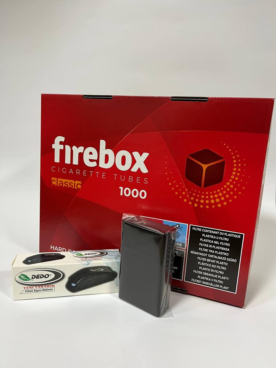 Набор для самокруток FireBox ручной машинки и гильзы 1000 шт. и портсигар металлический