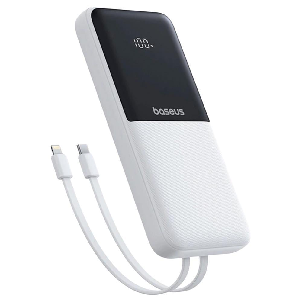 Повербанк BASEUS 10000 mAh 22,5W со встроенными кабелями Type-C и Lightning быстрая зарядка Белый (PJP31)