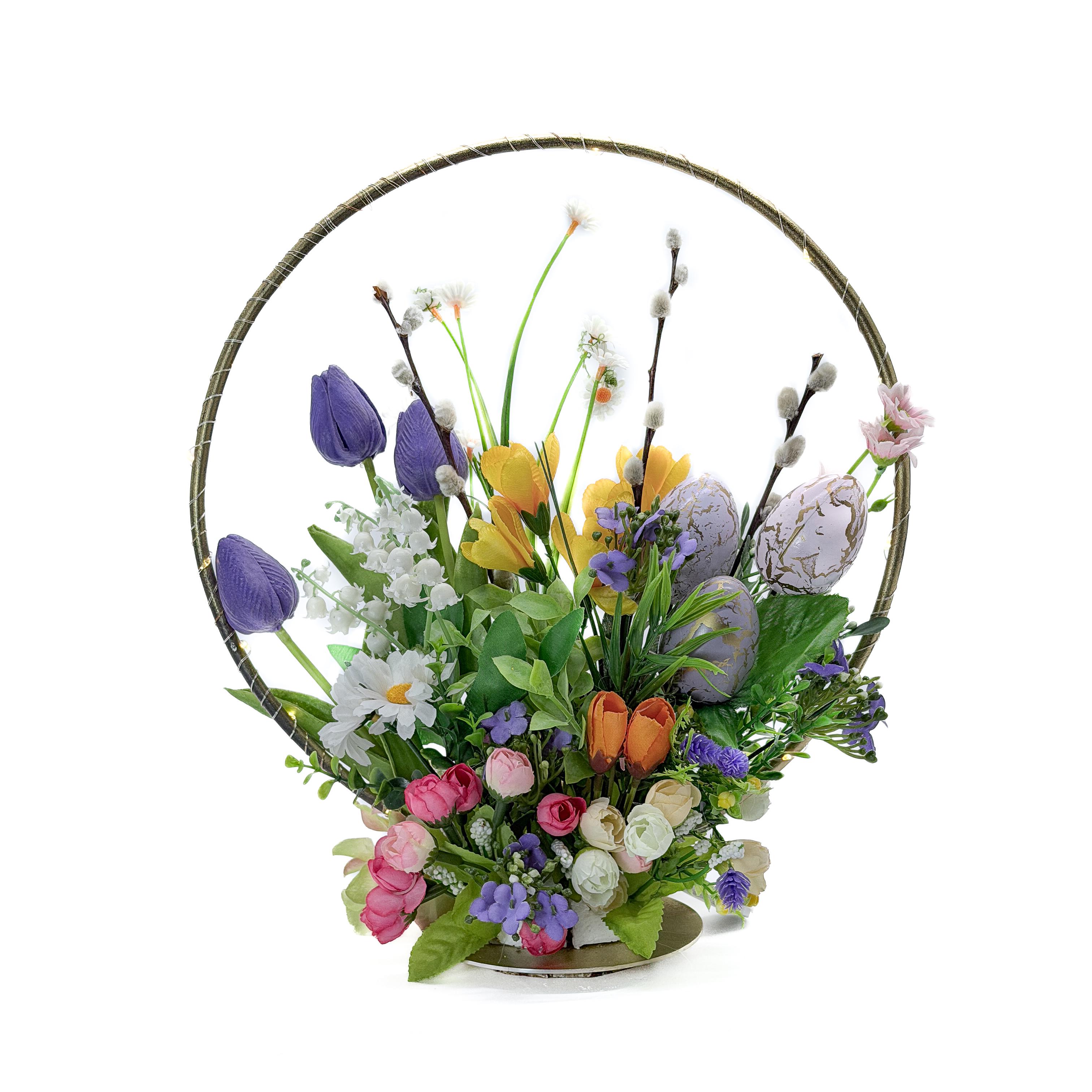 Композиция Пасхи GALA DECOR из искусственных цветов и яиц в металлическом ободе с подсветкой (КТ3030ЛЕД) Композиция Пасхи GALA DECOR из искусственных цветов и яиц в металлическом ободе с подсветкой (КТ3030ЛЕД)