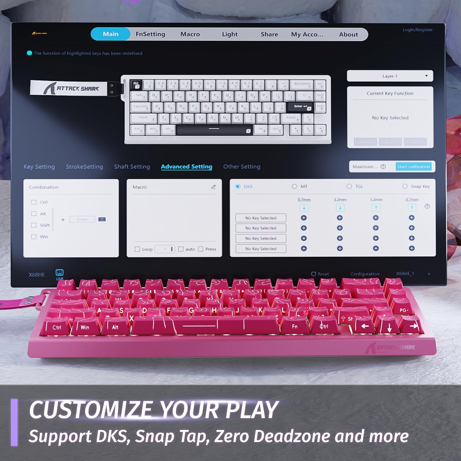 Клавіатура ігрова attack shark X68 Magnetic Switch не магнітна/дротова/механічна/RGB-підсвічування Pink (28678647) - фото 3 Клавіатура ігрова attack shark X68 Magnetic Switch не магнітна/дротова/механічна/RGB-підсвічування Pink (28678647) - фото 3
