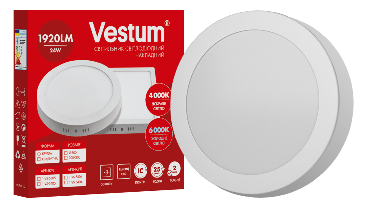 Светильник накладной круглый светодиодный Vestum 24W 4000K 220V (1-VS-5305)