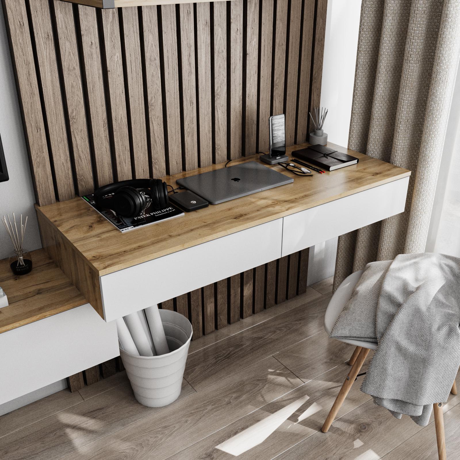 Письменный стол подвесной с 2 выдвижными ящиками 1200x160x500 мм Дуб аппалачи/Белый (mt-222-ap-wh)