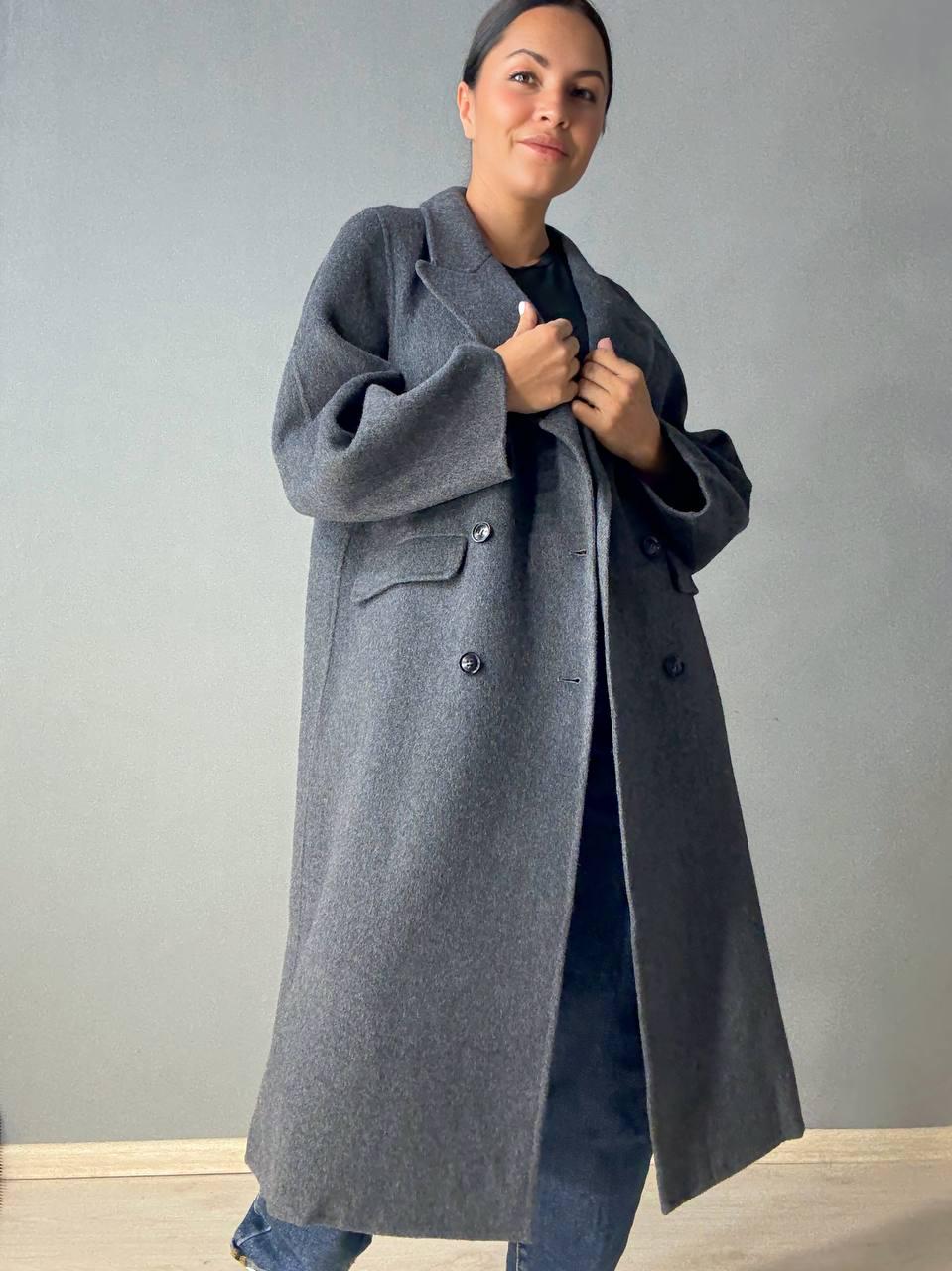 Пальто жіноче LADY YEP 85098 довге оверсайз вовняне двобортне M Сірий (5122) - фото 1