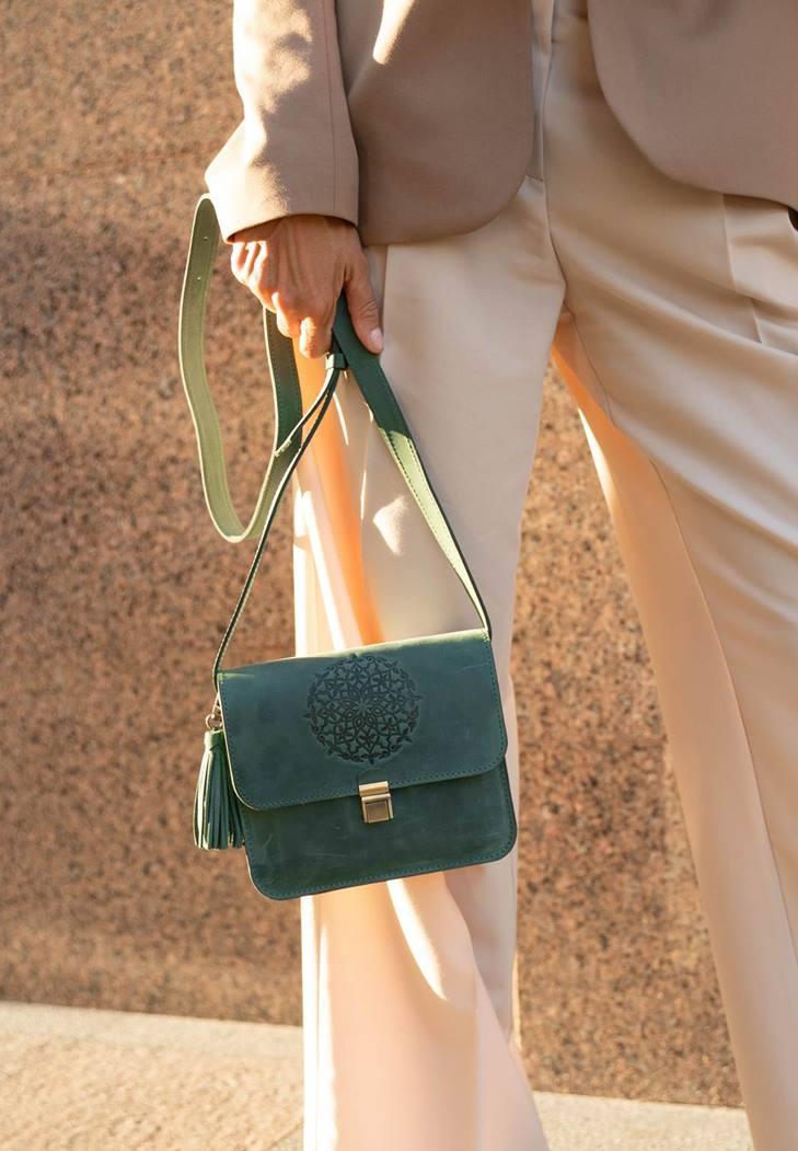 Бохо-сумка кожаная женская Лилу Crazy Horse Зеленый (A-026134)