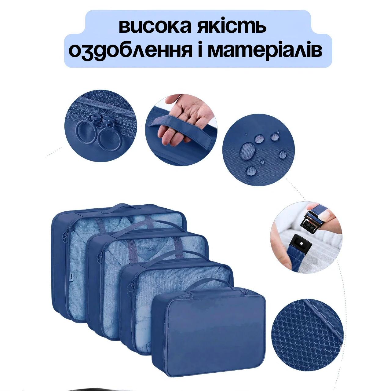 Набір дорожніх органайзерів для перевезення і зберігання речей 7в1 Синій (3222283787) - фото 3 Набір дорожніх органайзерів для перевезення і зберігання речей 7в1 Синій (3222283787) - фото 3