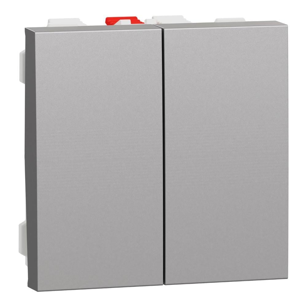 Переключатель 2-клавишный Schneider Electric 2 модуля 10А Unica New Алюминий (NU321330)