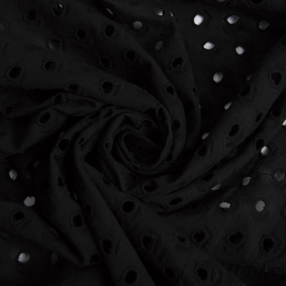 Тканина плательна бавовна батист прошва Аделіна Чорний (23086)