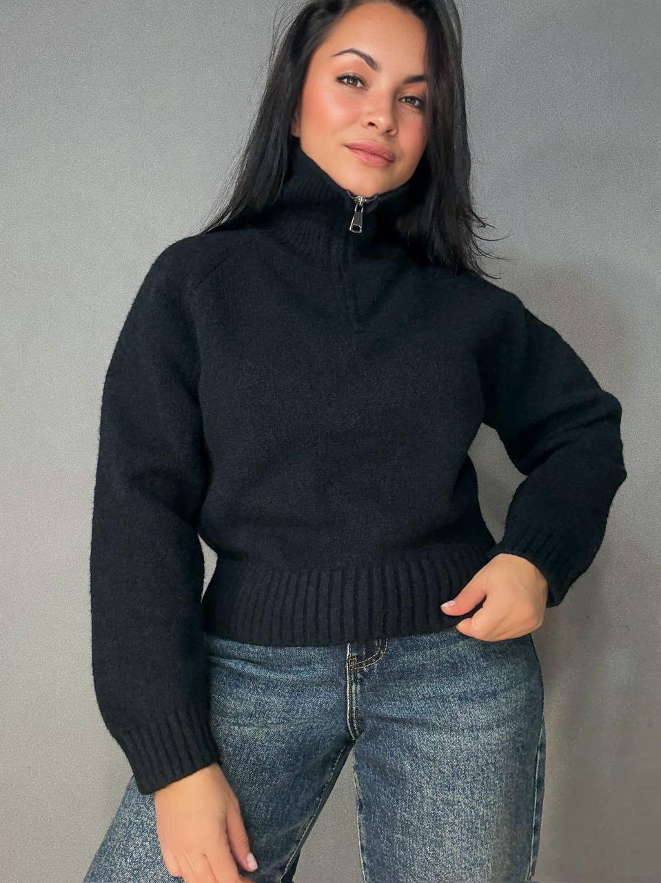 Светр жіночий A-N 1780 з коміром на блискавці OS Чорний (5968) - фото 7