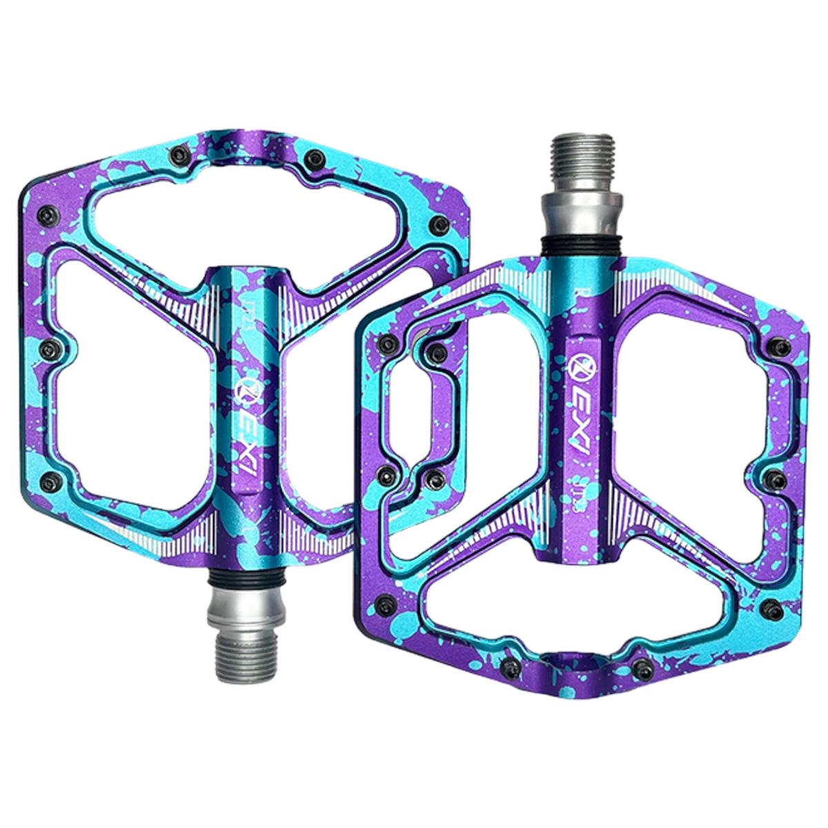 Педали велосипедные Exi JT23 алюминиевые на промышленных подшипниках Голубой с фиолетовым (EXI-JT23-4240) - фото 1