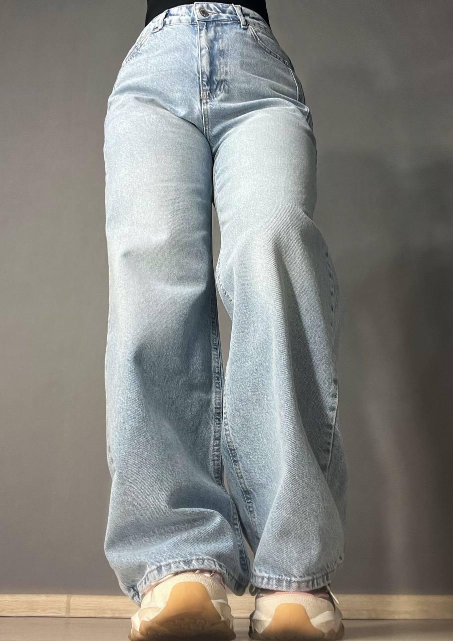 Джинси жіночі ITS Basic 2499-3 Wide Leg jeans з високою талією широкі рівні від стегна з виточками на стегнах р. 34 Блакитний (3918)