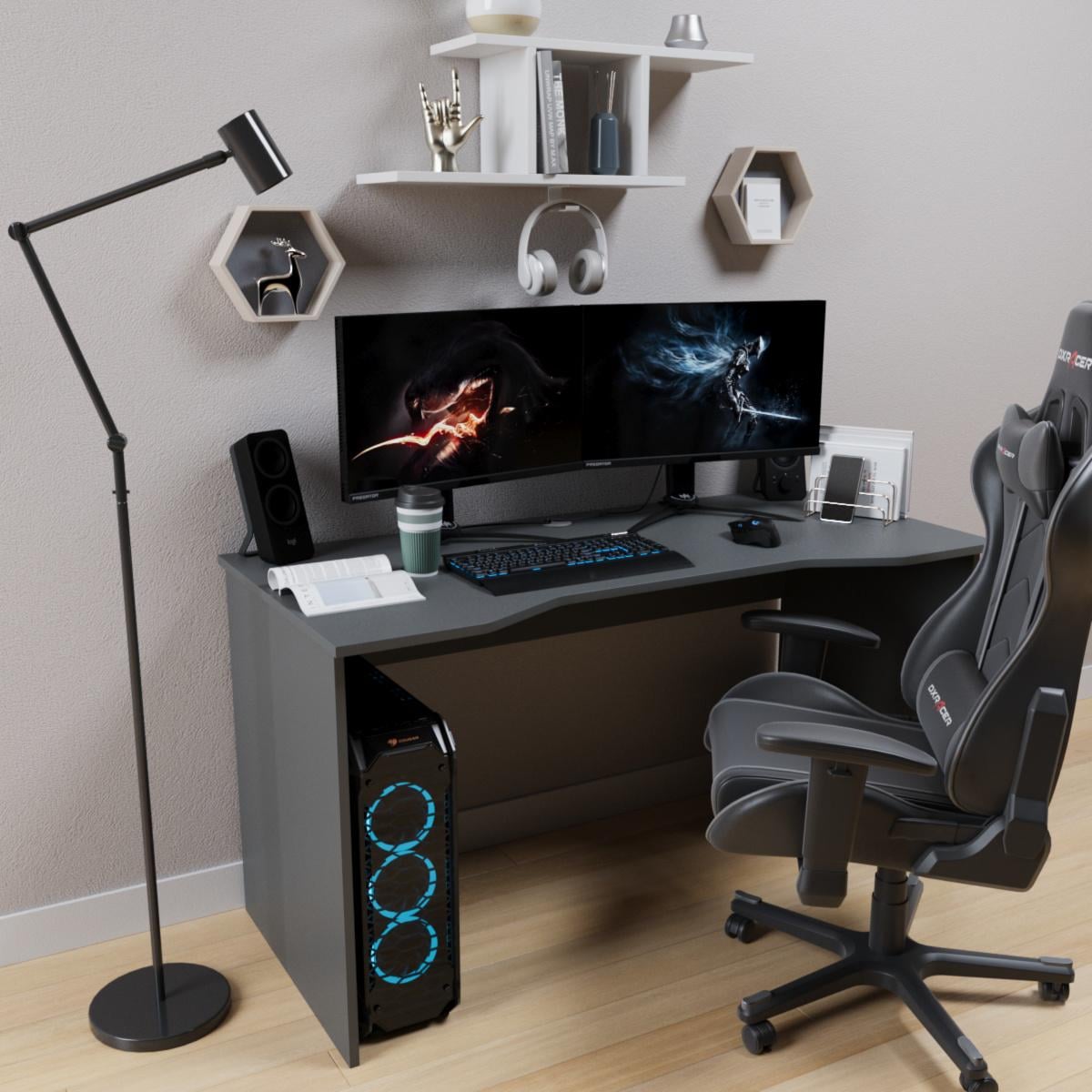 Компьютерный стол Mebellini Кратос 1250х750х600 мм Антрацит (арт.SKEP1000-105) Компьютерный стол Mebellini Кратос 1250х750х600 мм Антрацит (арт.SKEP1000-105)