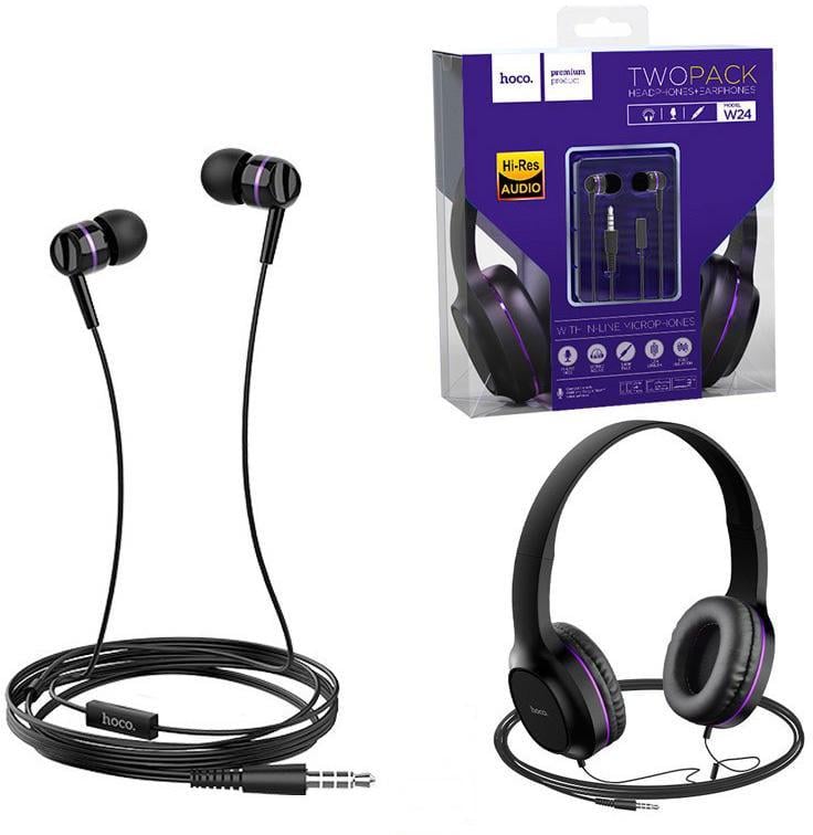 Наушники Hoco W24 2в1 Black/Purple (13683) - фото 3