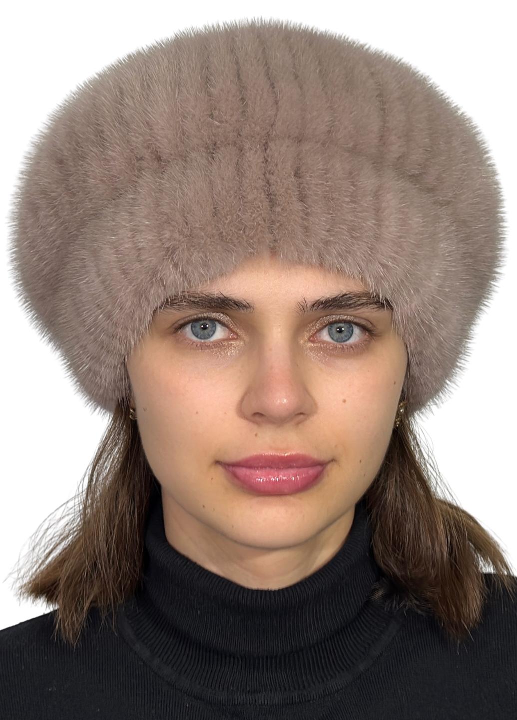 Зимний берет из меха норки Меховой стиль Шарик XL-XXL Какао (110/H)