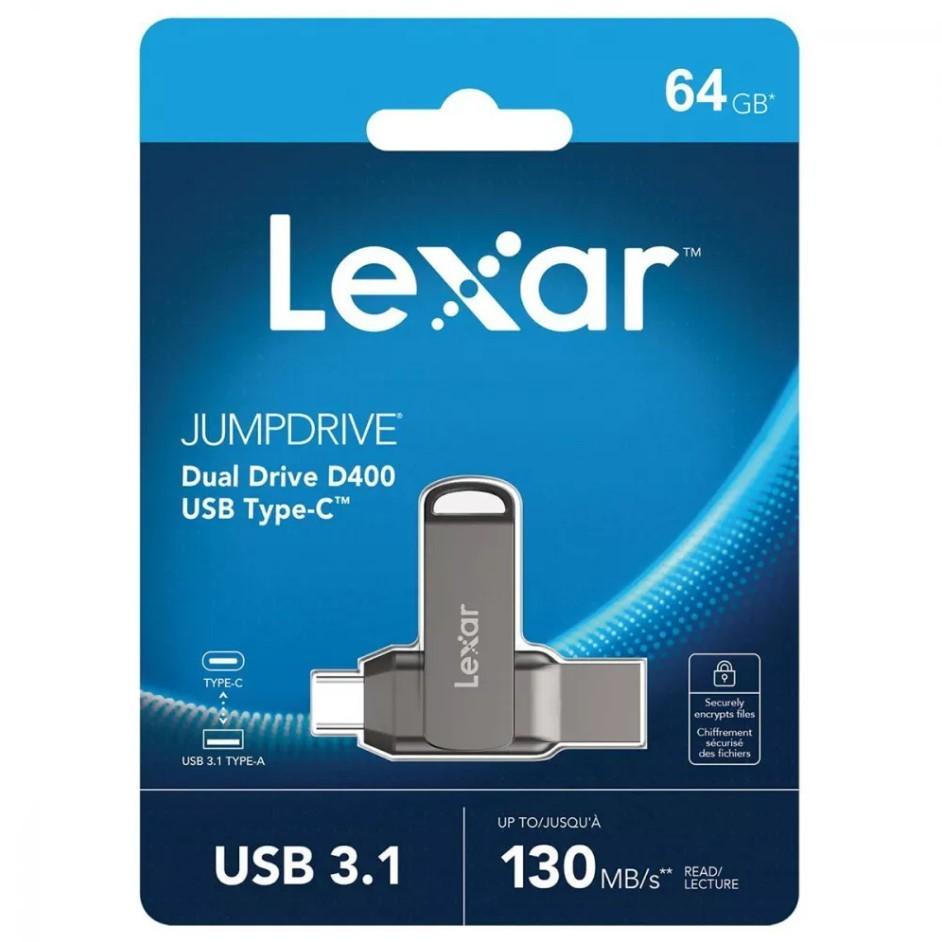 Флеш-накопитель USB Lexar JumpDrive D400 USB to Type-C 64 ГБ - фото 1