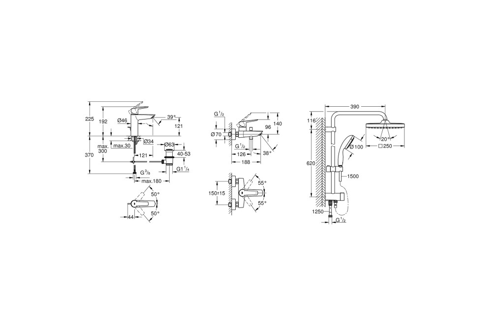 Набір змішувачів для ванної кімнати Grohe QuickFix Start M-Size UA202305RM 3в1 (374069) - фото 10