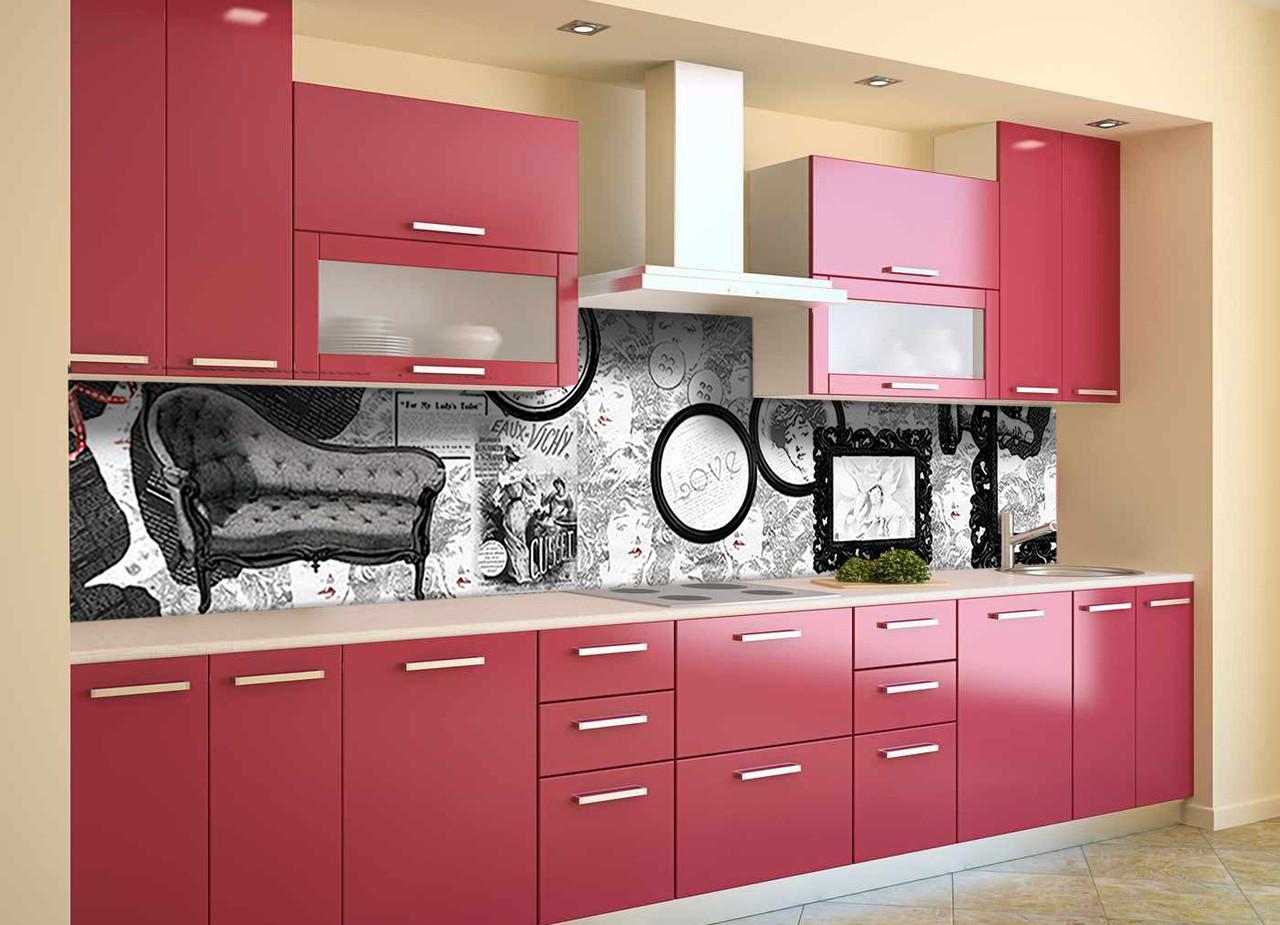 Кухонный фартук Zatarga "Ретро черно-белый" из самоклеющейся виниловой пленки 65х250 см Серый