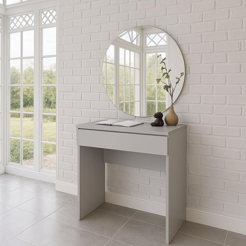 Туалетний столик New and Classic із круглим дзеркалом 750x700x450 мм Сірий (ТЗ-софт-8)