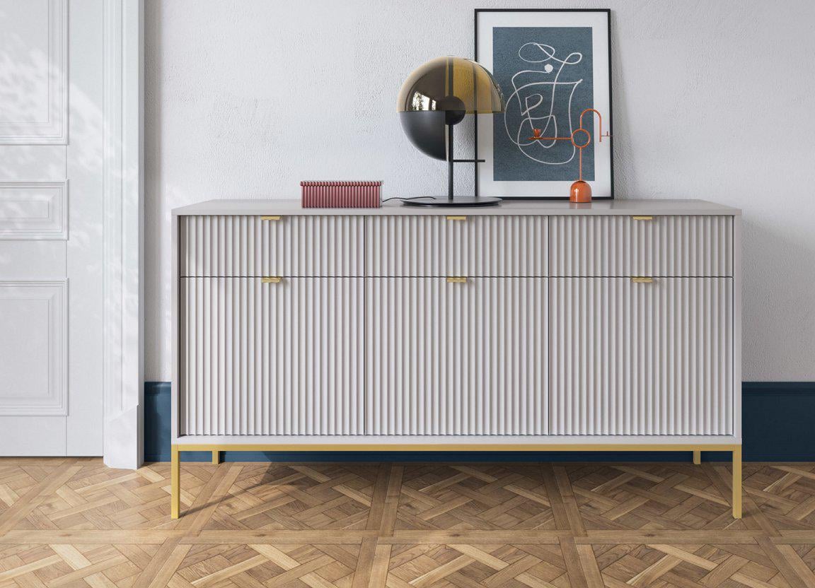 Комод Perfect Home Nova KSZ154 3-дверный с 3 ящиками и золотыми ножками Серый (PFH-091243)