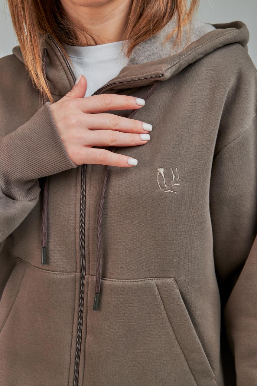 Кофта жіноча М165.4 на замку L Бежево-сірий (622-1-62) - фото 3 Кофта жіноча М165.4 на замку L Бежево-сірий (622-1-62) - фото 3