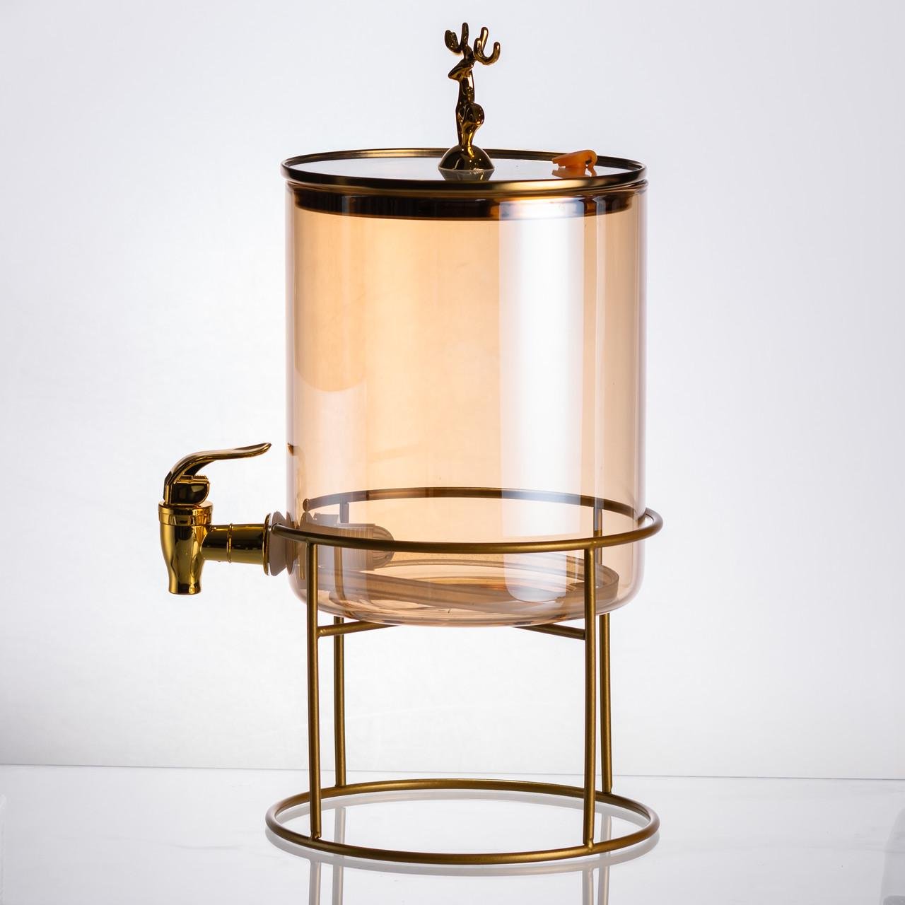 Лимонадница стеклянная с золотым краном и подставкой круглая 3,6 л (HP-34-18) - фото 8